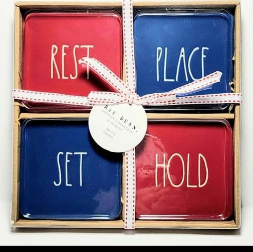 Rae Dunn Red, White, and Blue Coaster Set NWT